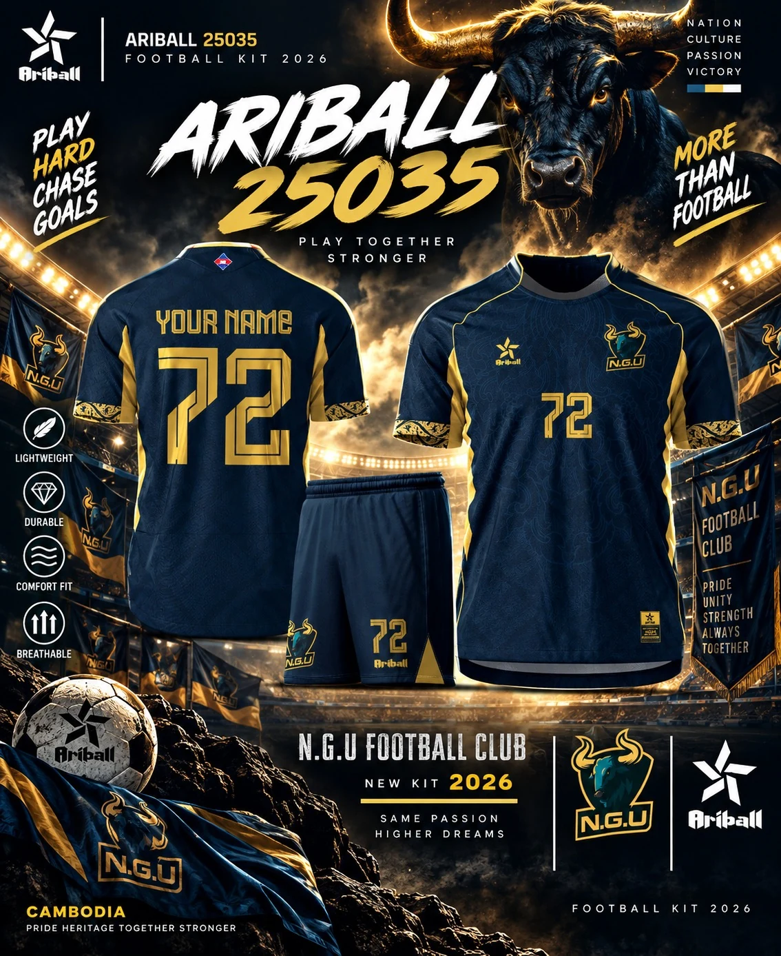 ARIBALL ARI25035 football jersey front and back presentation