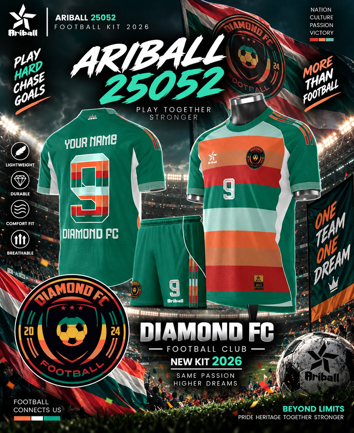 ARIBALL ARI25052 football jersey front and back presentation