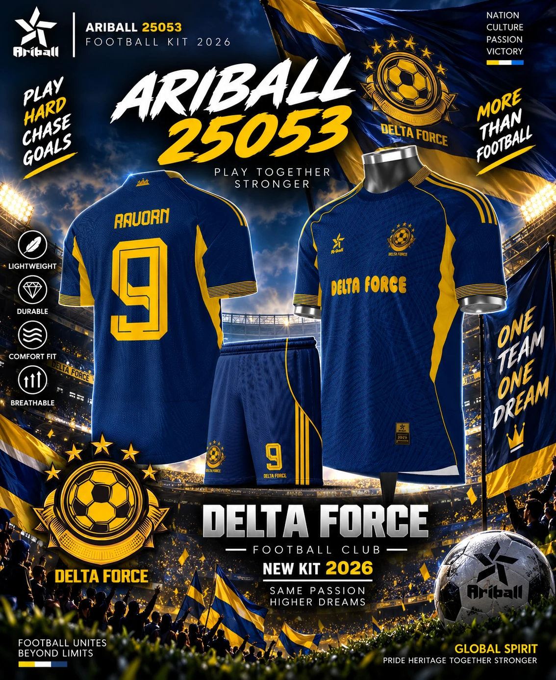ARIBALL ARI25053 football jersey front and back presentation