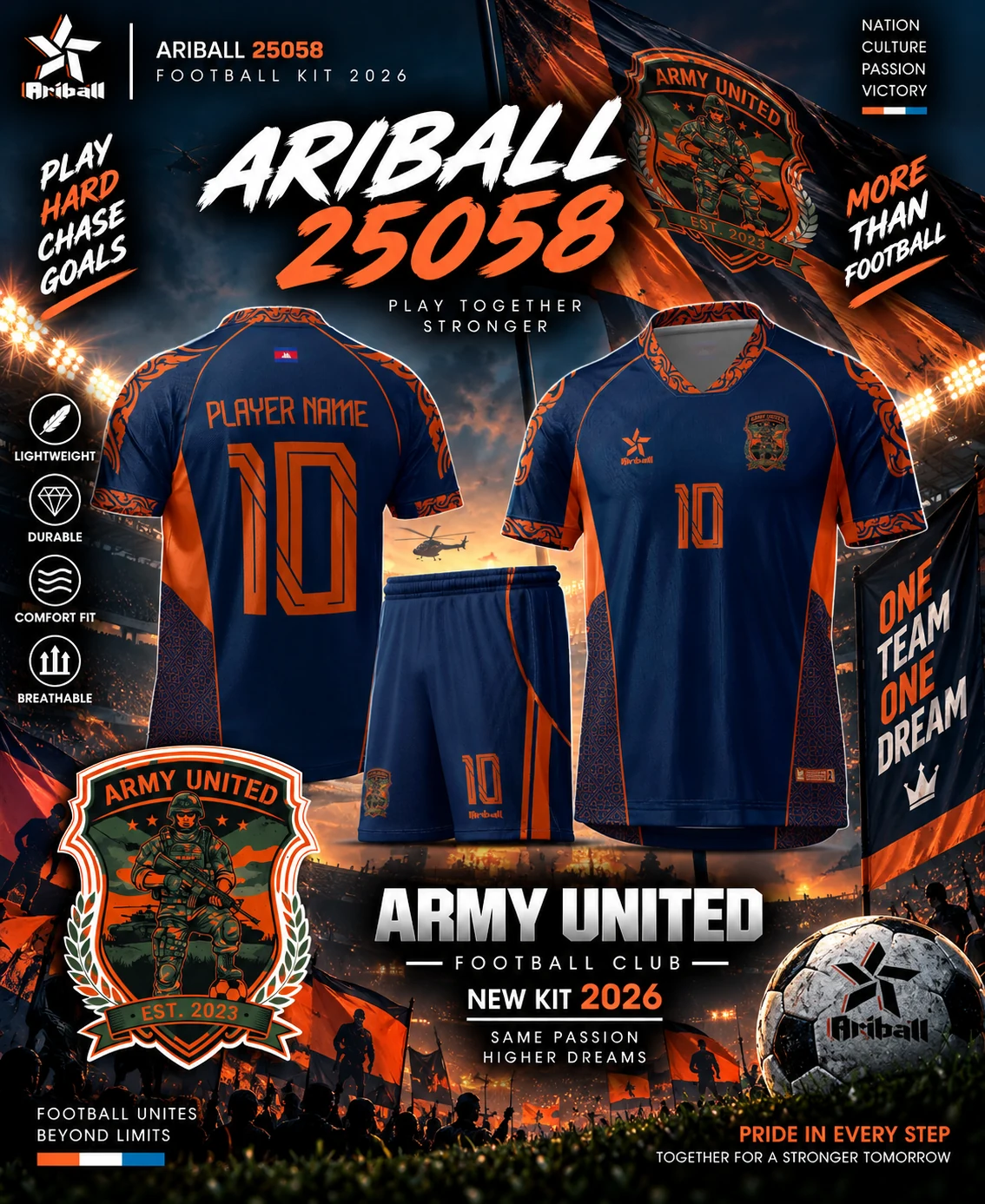 ARIBALL ARI25058 football jersey front and back presentation