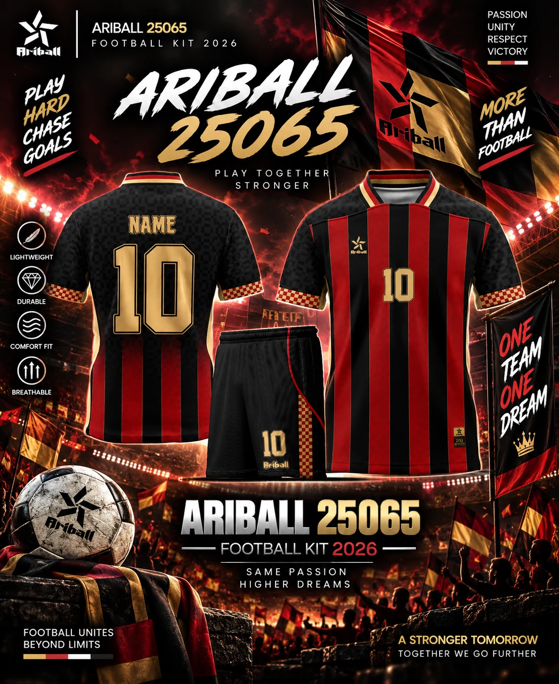 ARIBALL ARI25065 football jersey front and back presentation