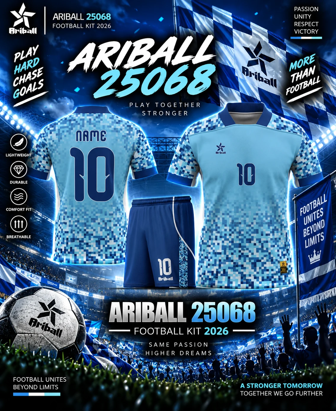 ARIBALL ARI25068 football jersey front and back presentation
