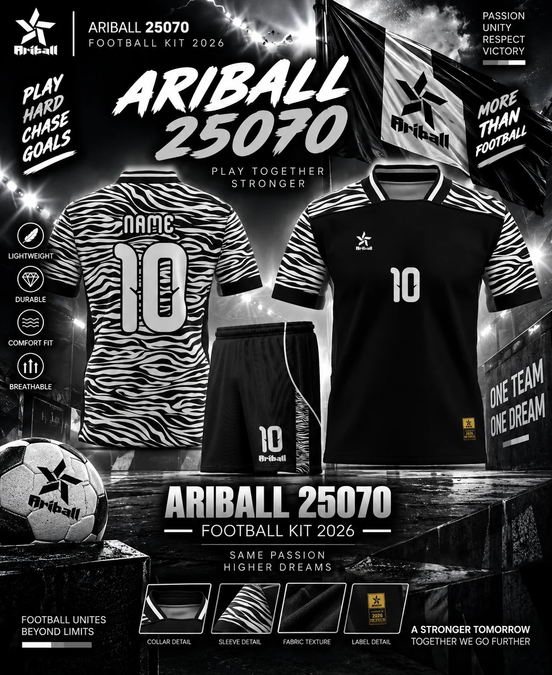 ARIBALL ARI25070 football jersey front and back presentation