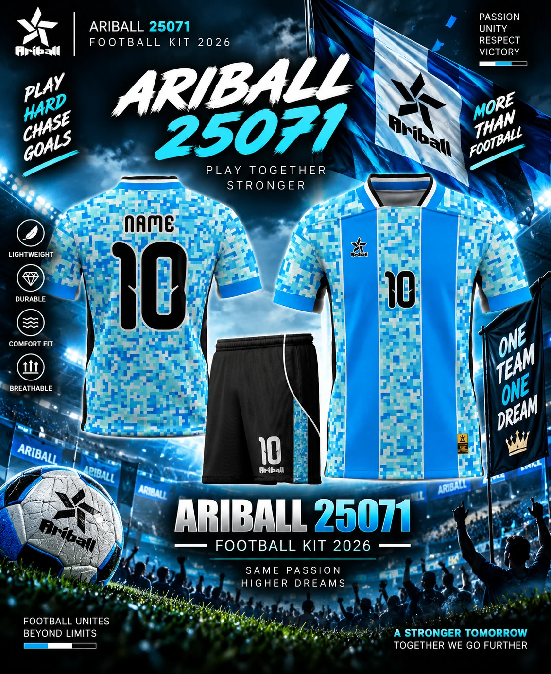 ARIBALL ARI25071 football jersey front and back presentation