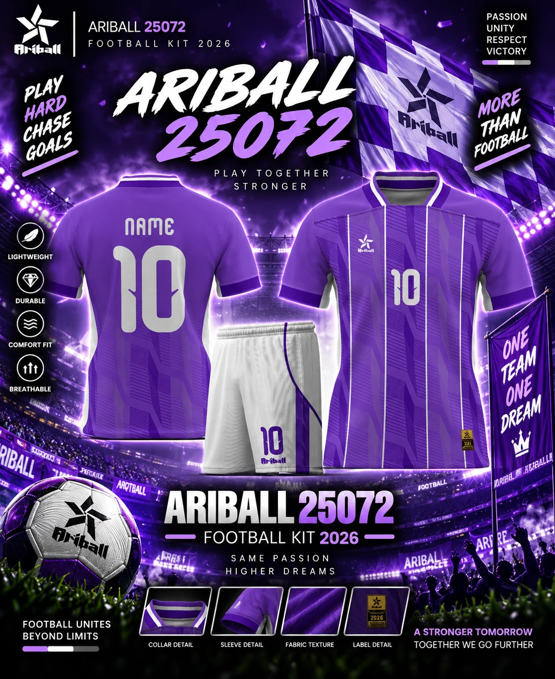 ARIBALL ARI25072 football jersey front and back presentation
