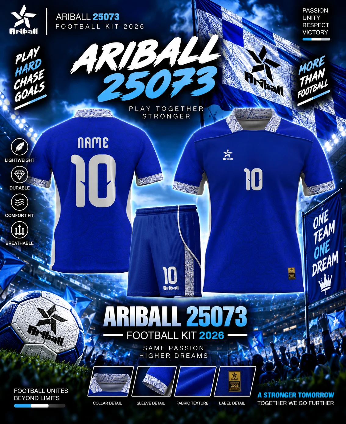 ARIBALL ARI25073 football jersey front and back presentation