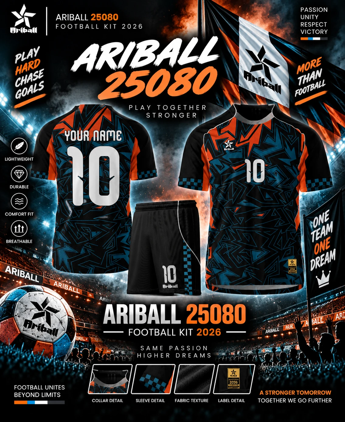 ARIBALL ARI25080 football jersey front and back presentation