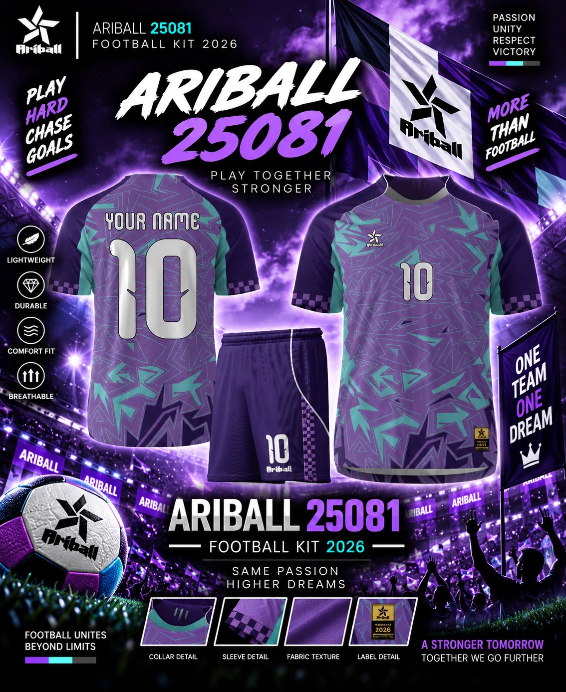 ARIBALL ARI25081 football jersey front and back presentation