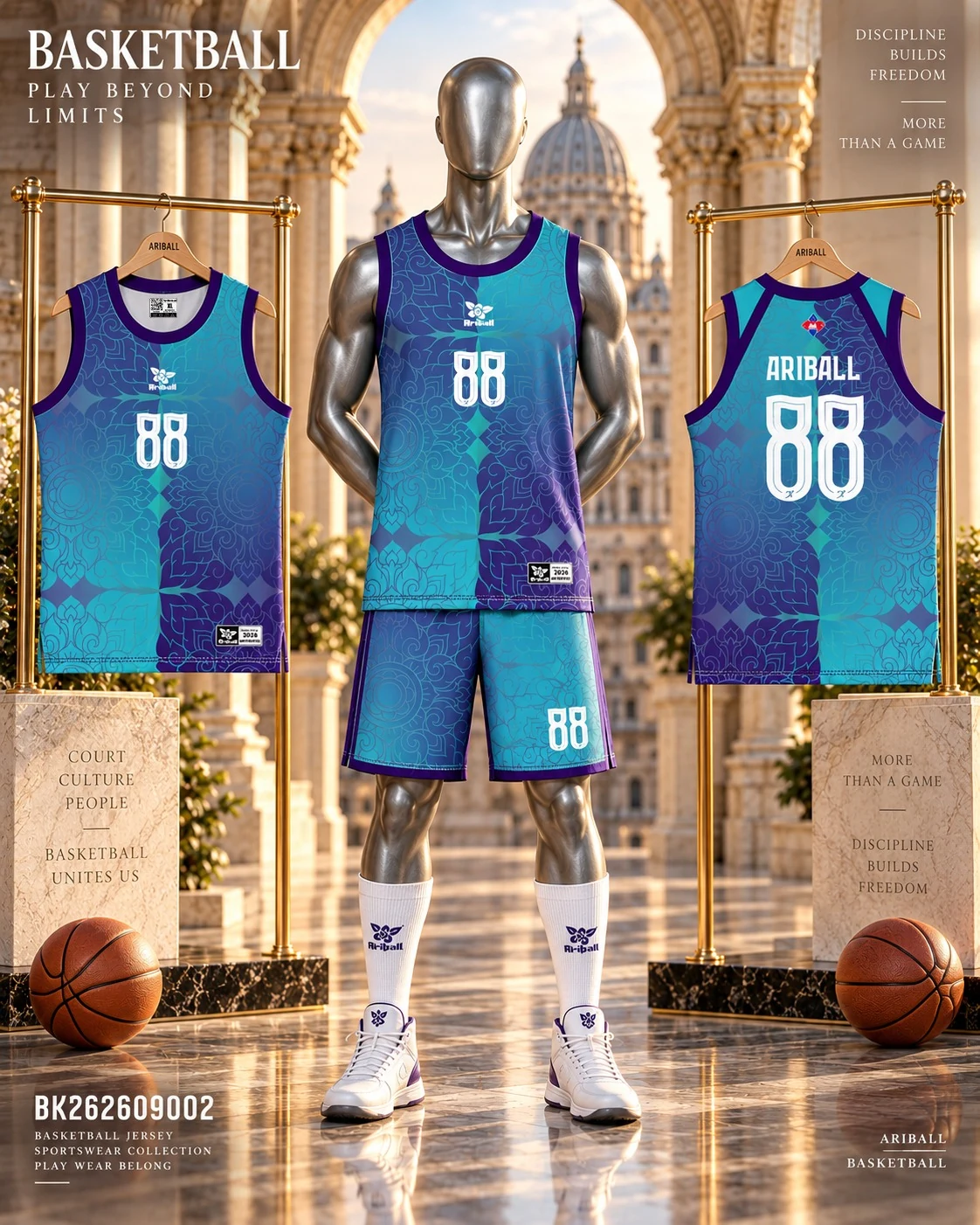 ARIBALL BK2609002 basketball jersey front and back presentation