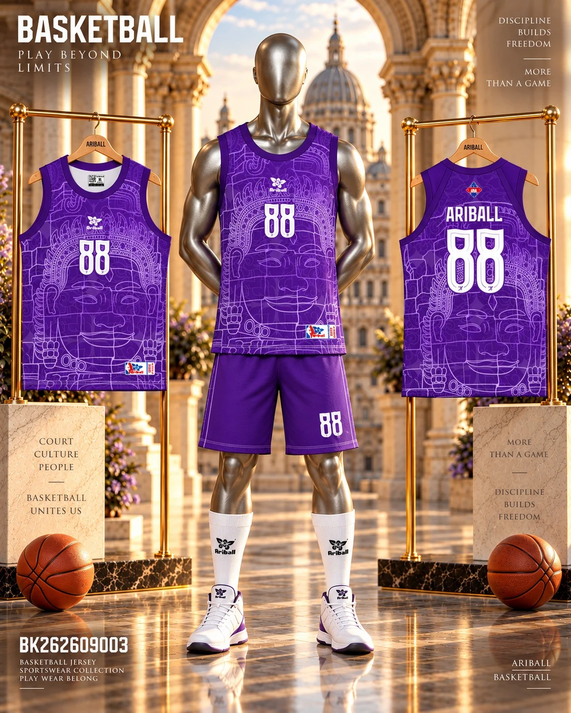 ARIBALL BK2609003 basketball jersey front and back presentation