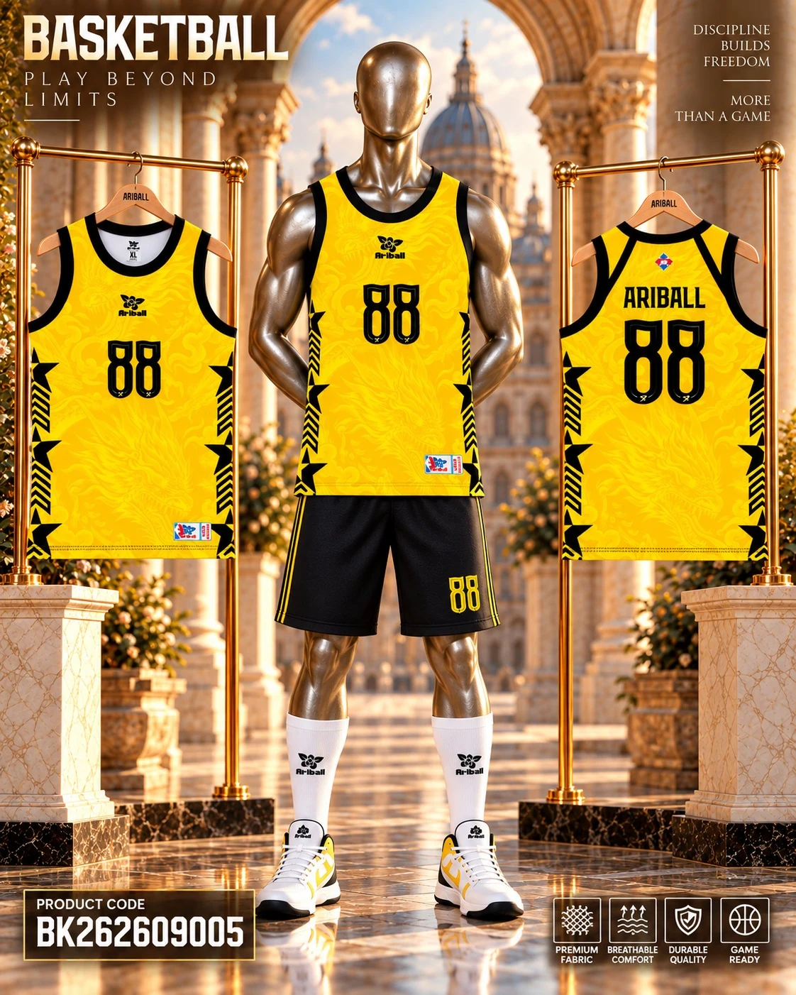 ARIBALL BK2609005 basketball jersey front and back presentation