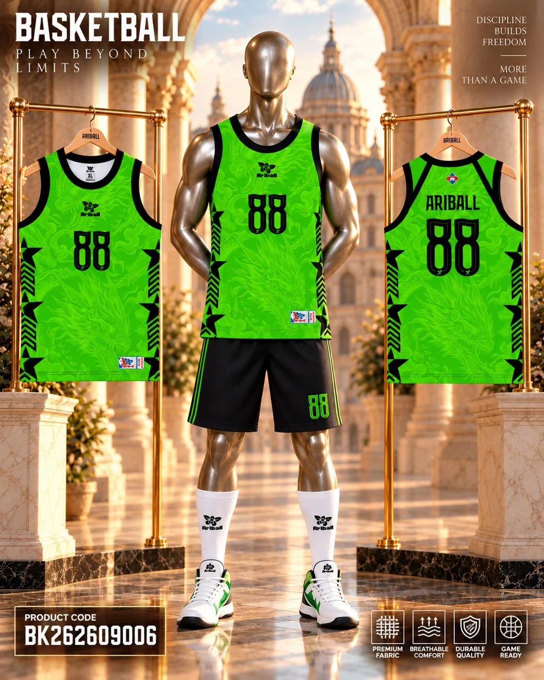 ARIBALL BK2609006 basketball jersey front and back presentation