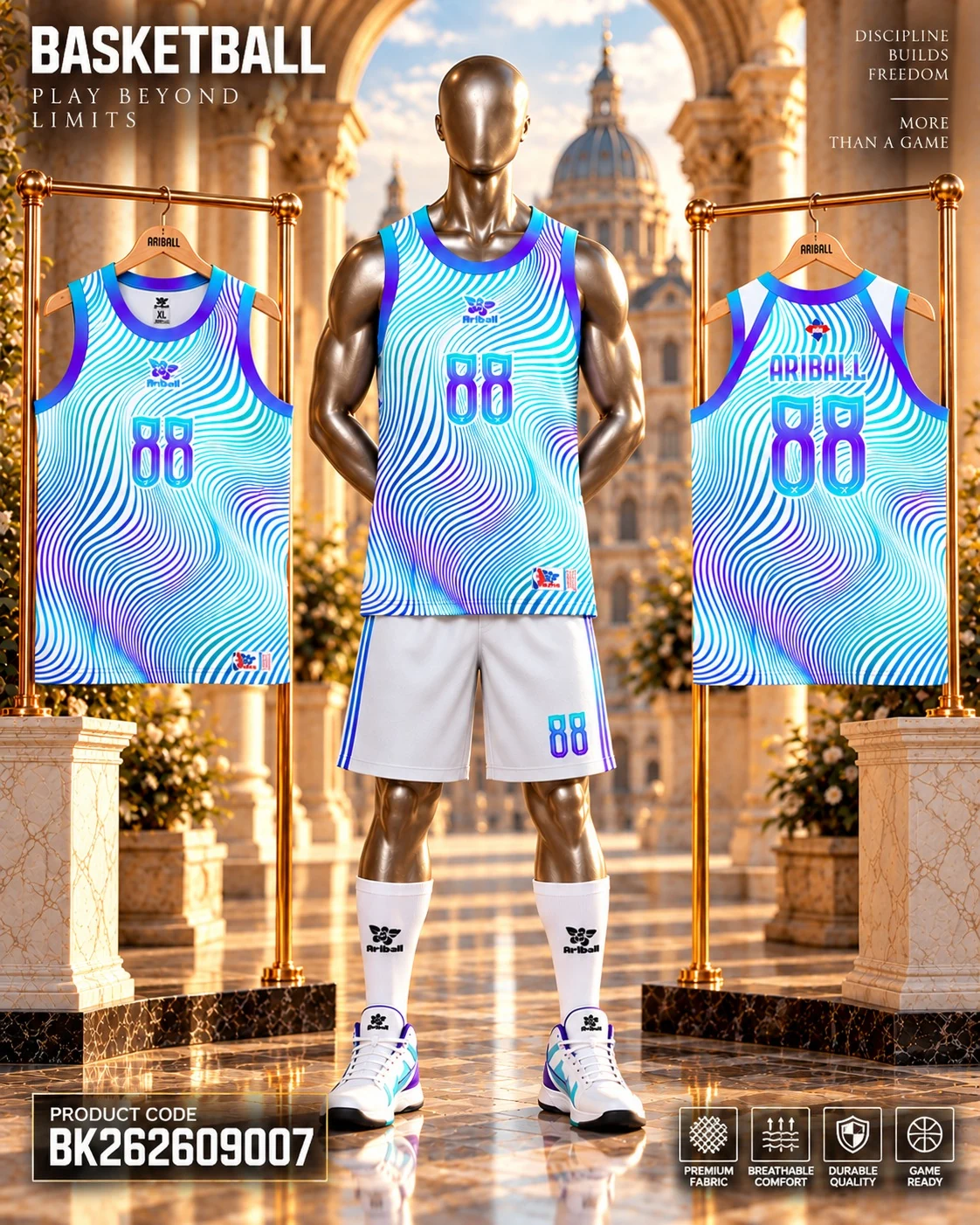 ARIBALL BK2609007 basketball jersey front and back presentation