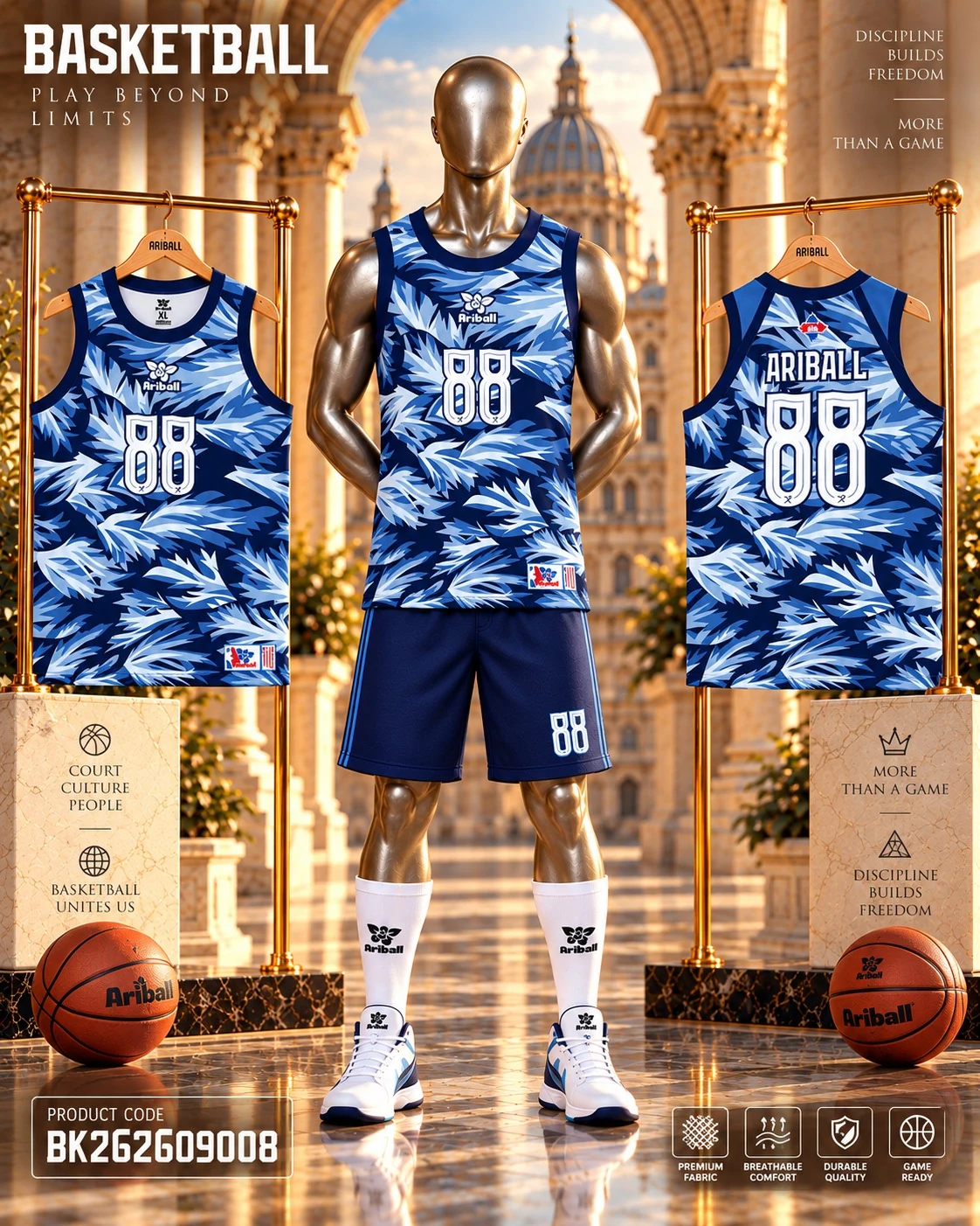 ARIBALL BK2609008 basketball jersey front and back presentation