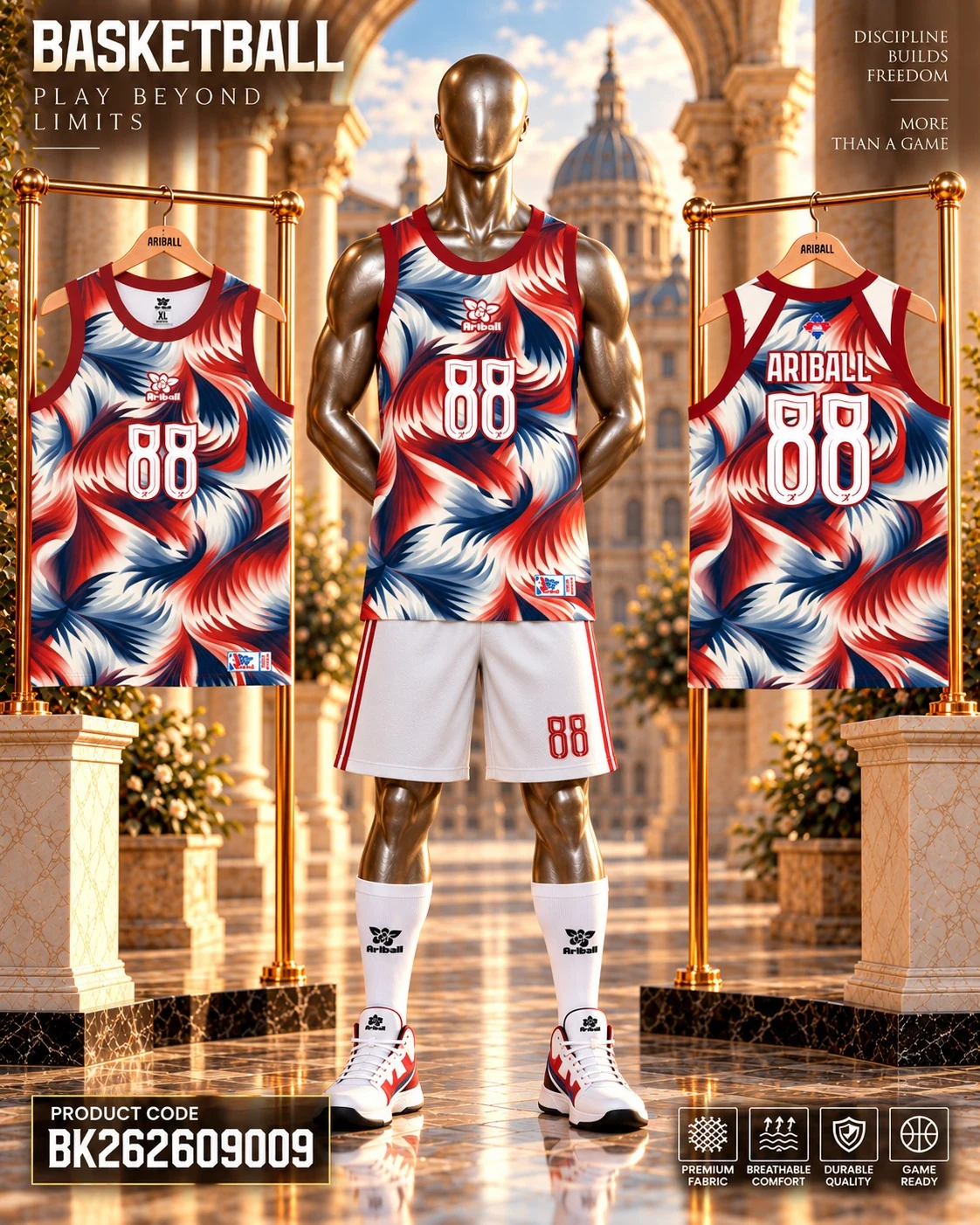 ARIBALL BK2609009 basketball jersey front and back presentation