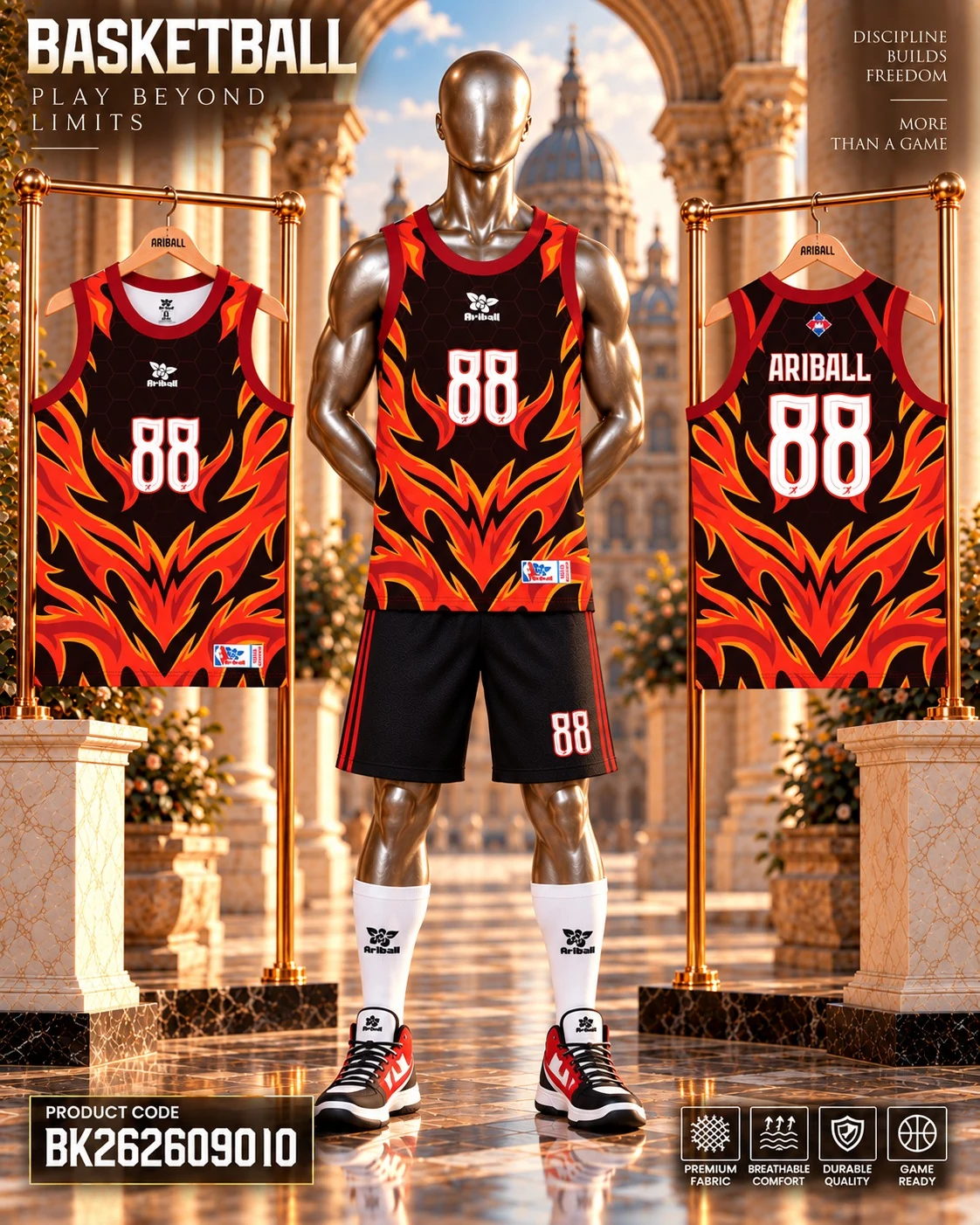 ARIBALL BK2609010 basketball jersey front and back presentation