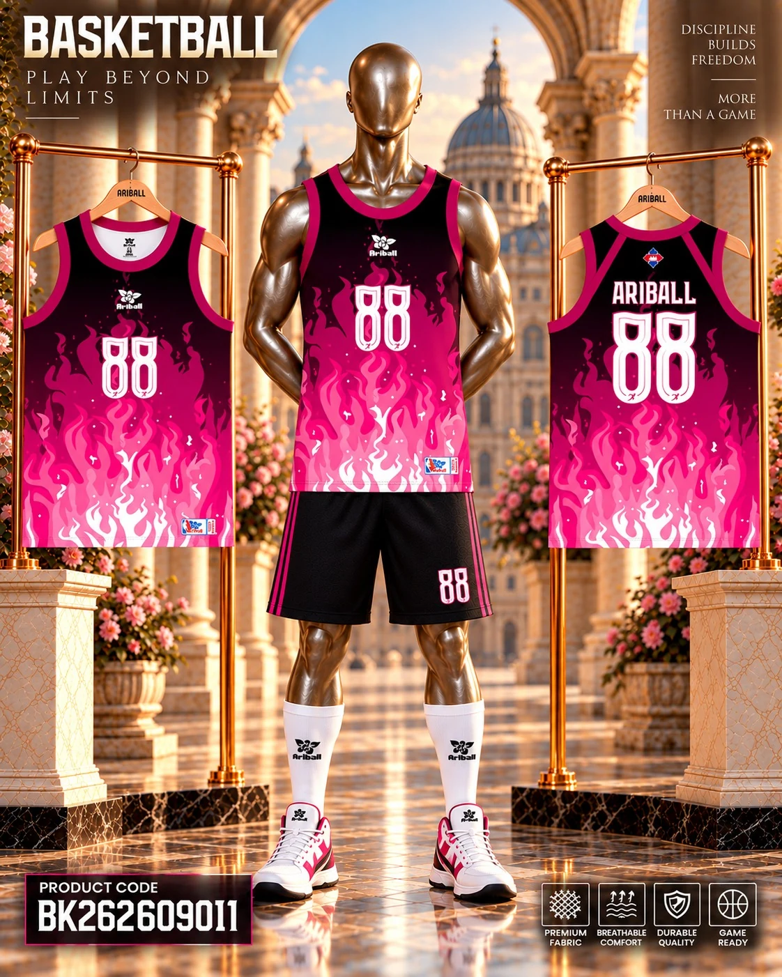 ARIBALL BK2609011 basketball jersey front and back presentation