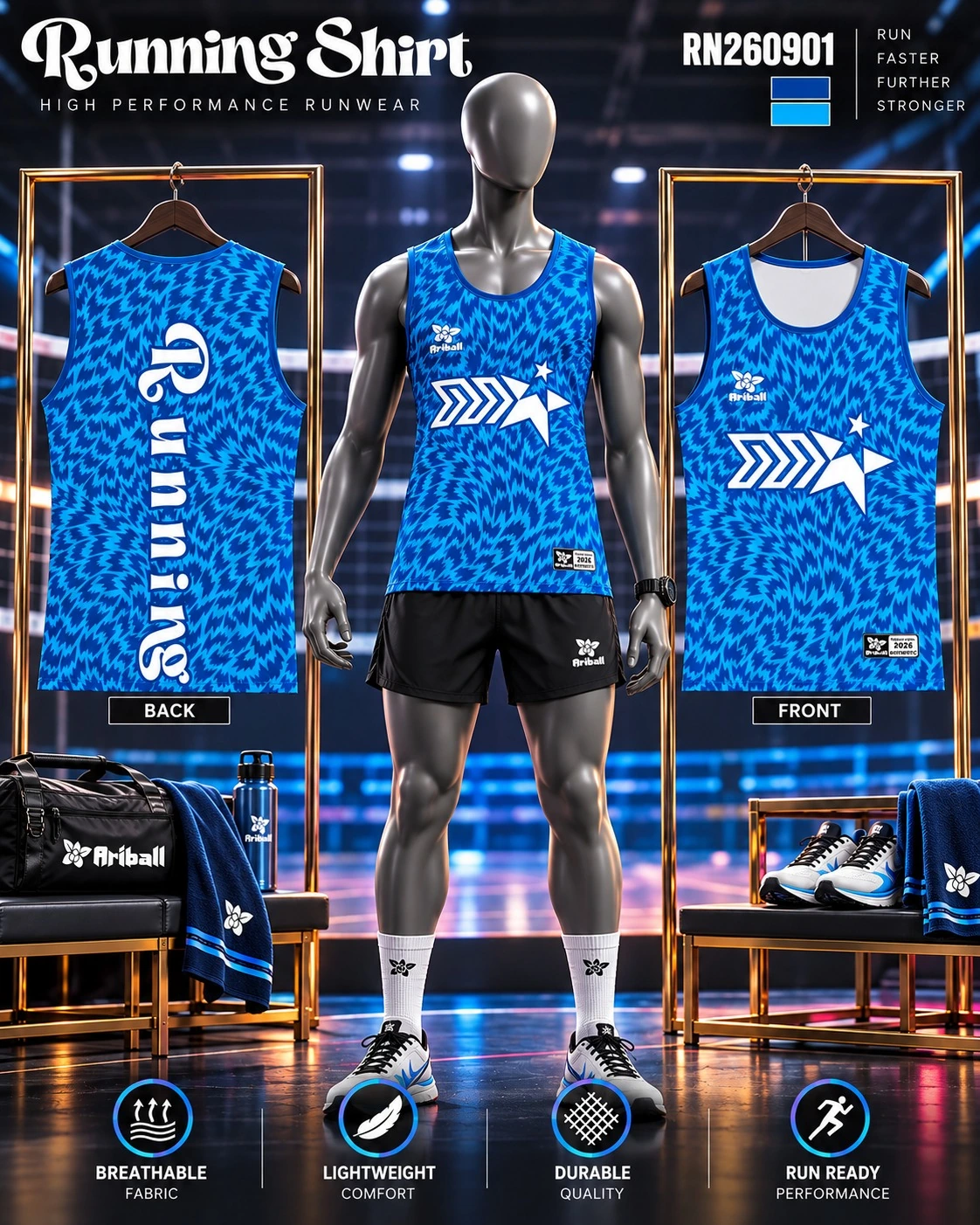 ARIBALL RN260901 running shirt front and back presentation