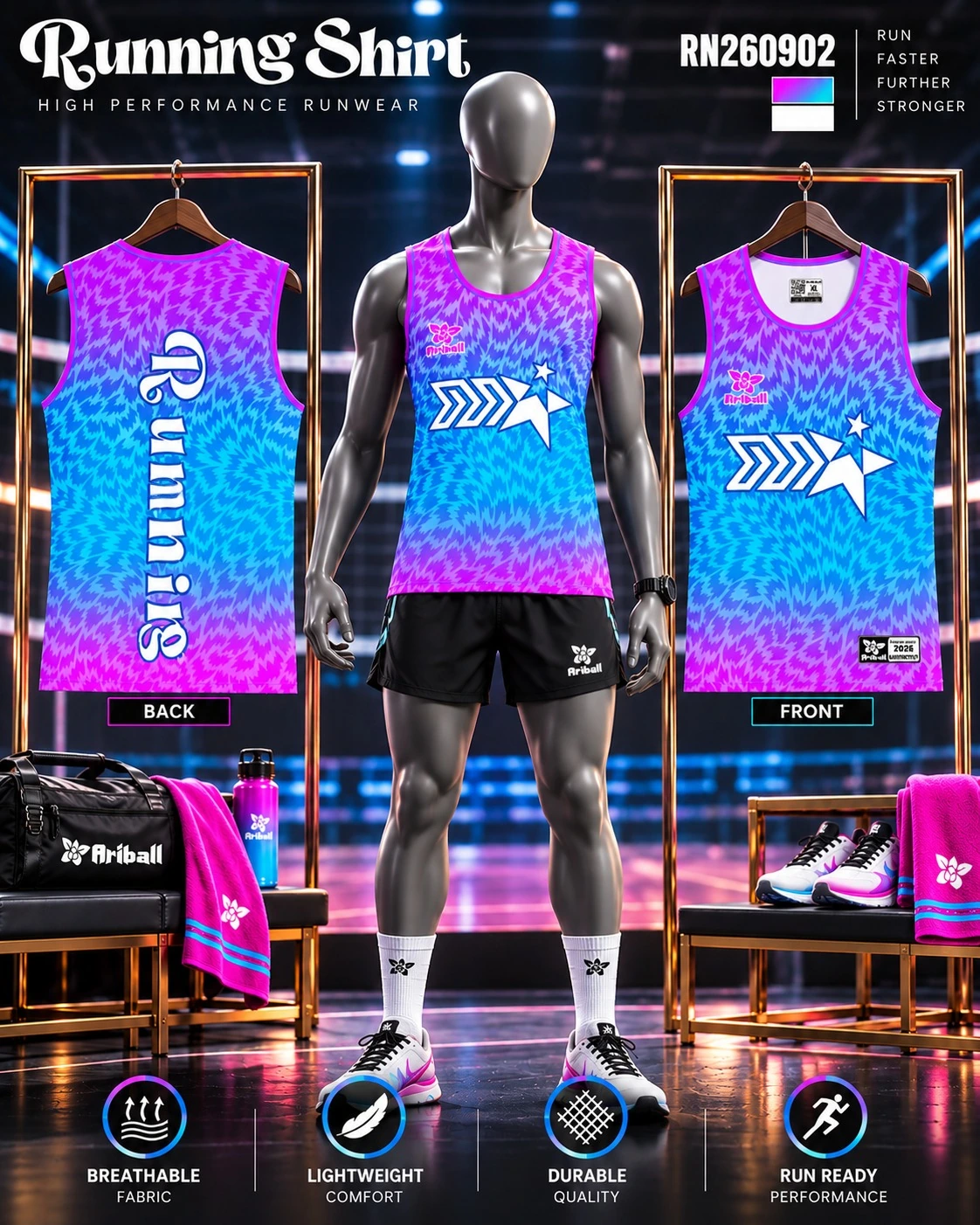 ARIBALL RN260902 running shirt front and back presentation