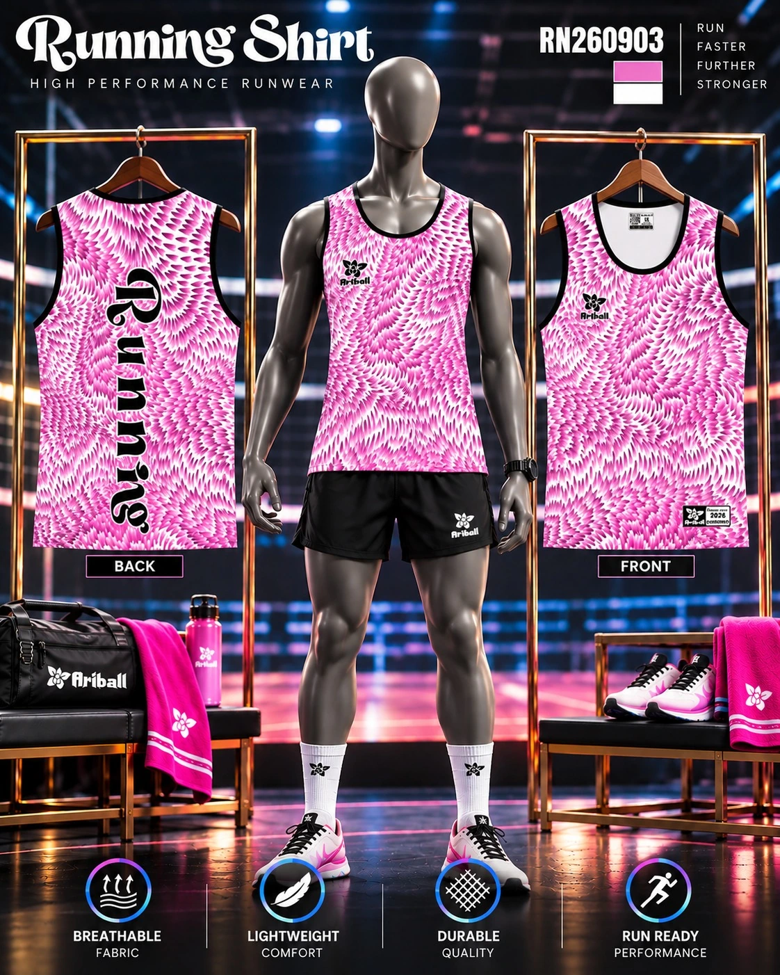 ARIBALL RN260903 running shirt front and back presentation