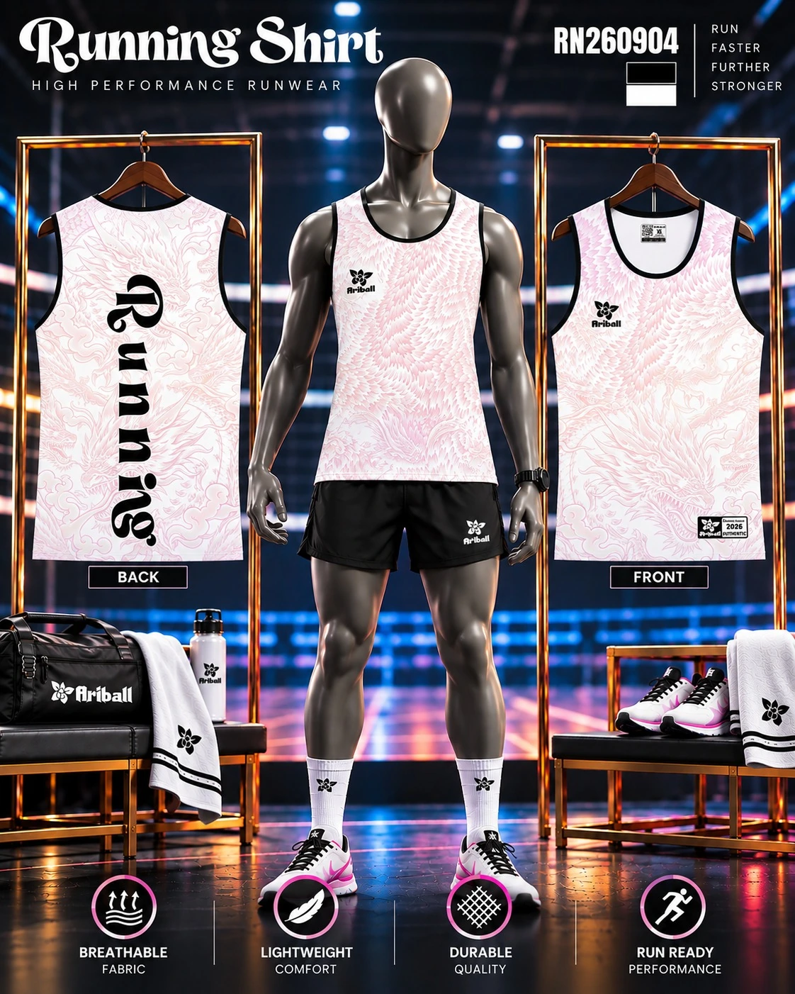 ARIBALL RN260904 running shirt front and back presentation