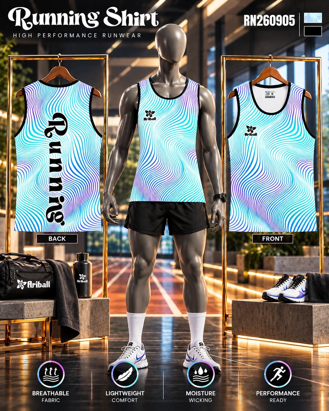 ARIBALL RN260905 running shirt front and back presentation