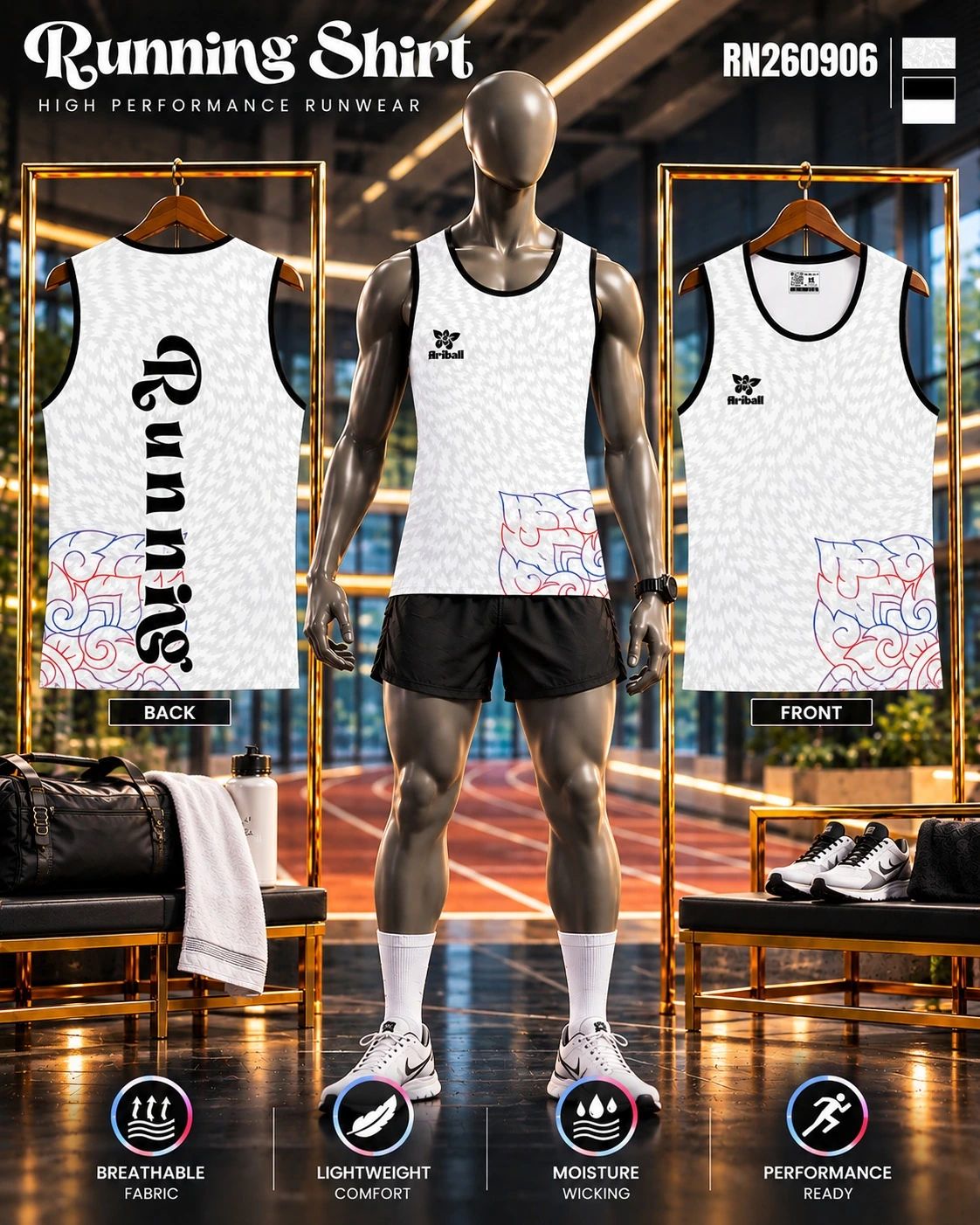 ARIBALL RN260906 running shirt front and back presentation