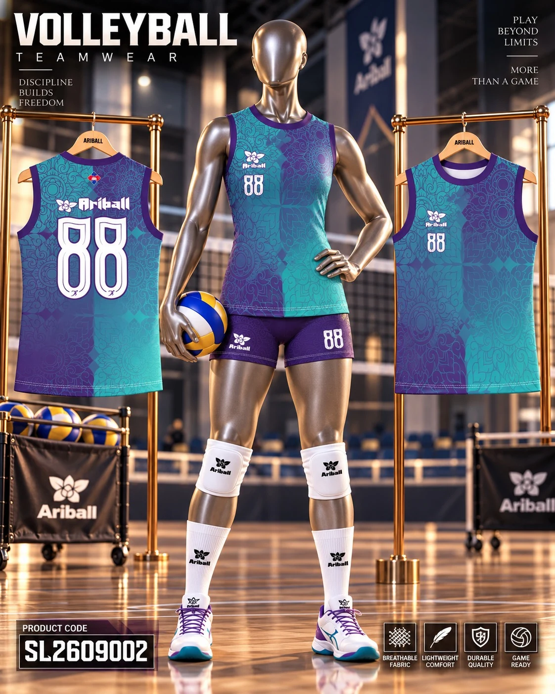 ARIBALL SL2609002 volleyball jersey front and back presentation