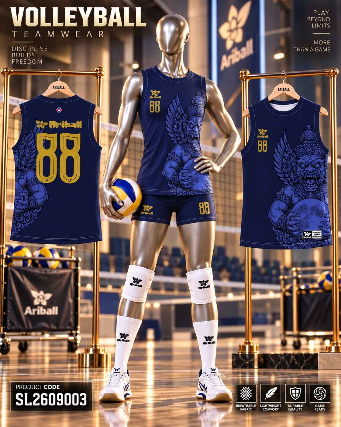 ARIBALL SL2609003 volleyball jersey front and back presentation