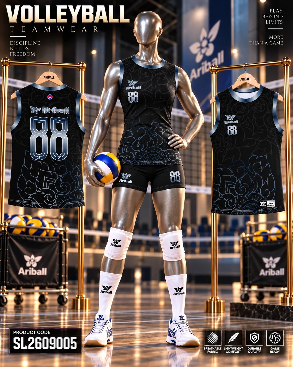 ARIBALL SL2609005 volleyball jersey front and back presentation