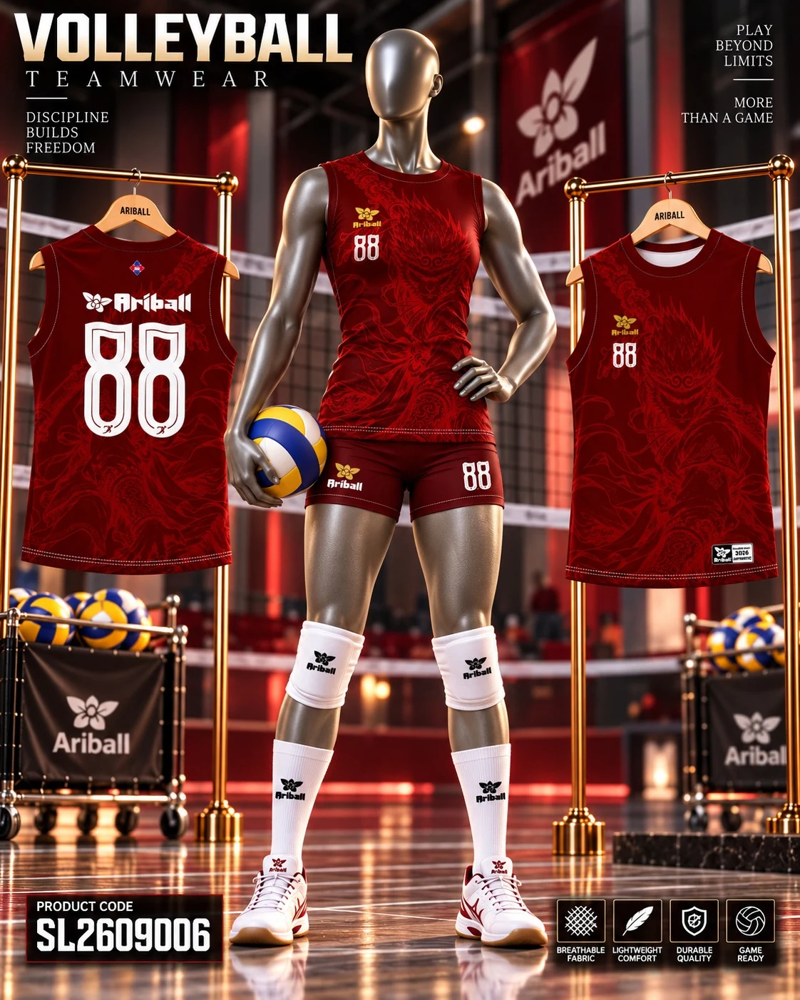 ARIBALL SL2609006 volleyball jersey front and back presentation
