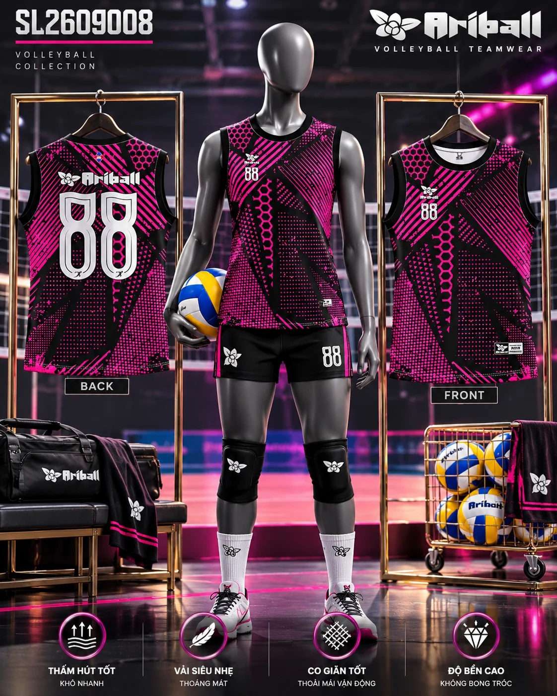 ARIBALL SL2609008 volleyball jersey front and back presentation