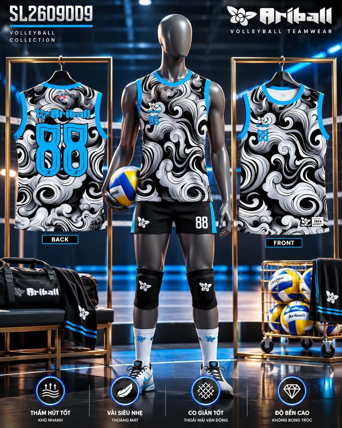 ARIBALL SL2609009 volleyball jersey front and back presentation