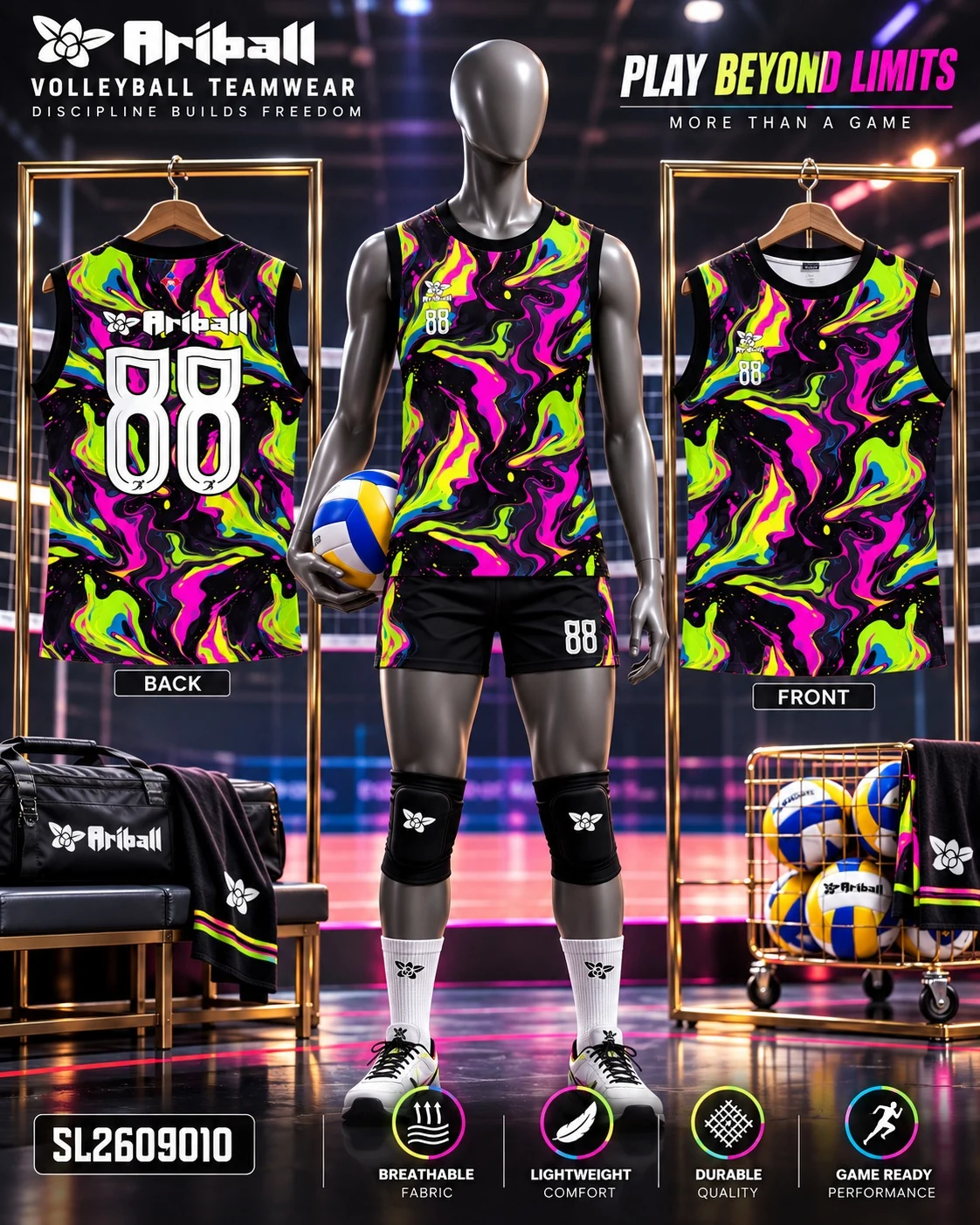 ARIBALL SL2609010 volleyball jersey front and back presentation
