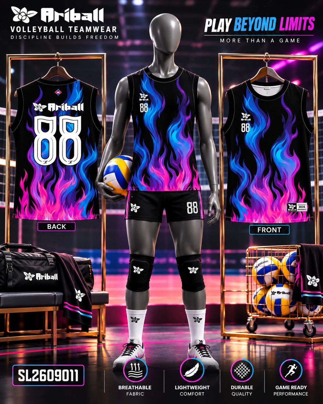 ARIBALL SL2609011 volleyball jersey front and back presentation